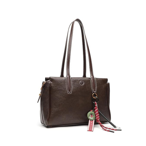 GELANNI – Travel Bag for Women & Girls, Premium PU Handbag with Bottom Rivet, Comes with Adjustable & Detachable Strap, An Ideal Gift for Female – Dark Brown